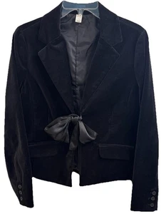 Vintage Old Navy Gr. M schwarz Samt Blazer Satinband Schleifenverschluss gefüttert Urlaub - Bild 1 von 13