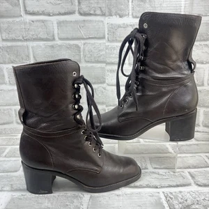 Nine West Women's 7.5 Witchy Goth Brown Leather Heels Vintage 80s-90s Boots - Picture 1 of 14