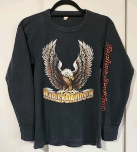Camisa Térmica Harley Davidson Eagle Negra Vintage Años 70 80 Talla M Hecha en EE. UU. HOMBRES - Imagen 1 de 11