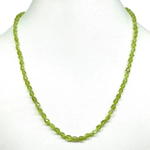 18'' Natural Peridot Necklace 5-6mm Faceted Teardrop Beads 925 Silver Clasp - Picture 1 of 12