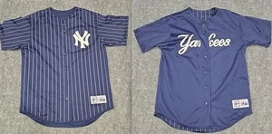 Vintage New York Yankees Majestic Reversible Navy Blue Pinstripe MLB Jersey READ - Picture 1 of 14