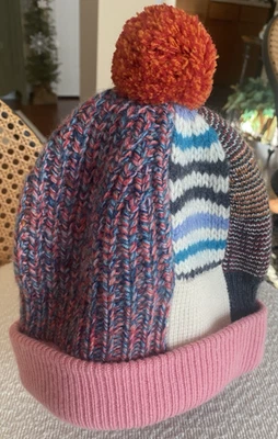 Burberry CASHMERE MOHAIR WOOL KNIT HAT Cap Beanie Womens Patchwork Pink NWOT - Photo 1/4