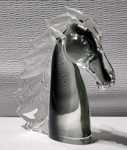 Exquisite MURANO/SCANDINAVIAN Smokey Gray ART GLASS HORSE HEAD 9"×7" SCULPTURE - Picture 1 of 14