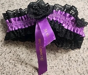 Strumpfgürtel ~ elastische Spitze Oberschenkel Bein ~ lila & schwarz ~ The Country Inn - Bild 1 von 4