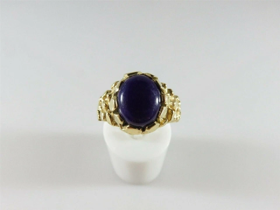 Unisex Pesado 14K Pepita Solitario Pinky Anillo Púrpura Piedra Pulida Talla 9.75 Foto 1 de 4