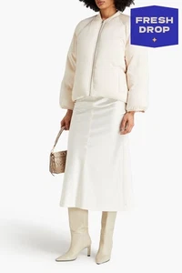 RRP €765 LOULOU STUDIO Dion Satin Bomber Jacket Size S Padded Drawcord Hem - Picture 1 of 9