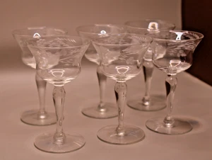 Vintage Etched Sherbet Champagne Cocktail Glass Set of 6 - Picture 1 of 5