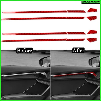 For Audi A3 S3 8Y 2021-25 Red Carbon Fiber Interior Door Handle Panel Trim - Image 1 of 4