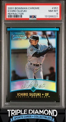 2001 Bowman Chrome #351 Ichiro Suzuki Rookie refrator PSA 8 NM-MT BNA611 - Imagem 1 de 2