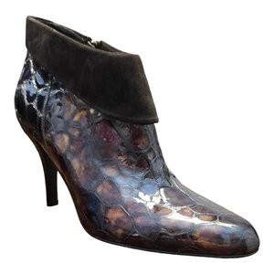 Donald J Pliner Brown Tortoise Patent Leather Suede Ankle Boots Women's 8.5M NIB - Picture 1 of 12