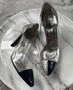 Vintage Suzanne Craig Size 5.5M Clear/Navy/Silver Studded Pumps - Picture 1 of 13
