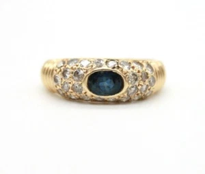 VINTAGE 14K YELLOW GOLD 0.20ct OVAL SAPPHIRE & 0.50ct DIAMONDS RING.SIZE 5 - Picture 1 of 12