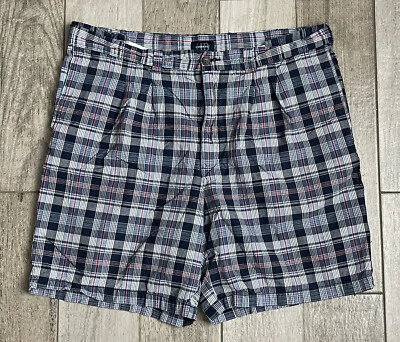 Pantalones Cortos Chinos Harbor Bay Para Hombres Talla 42 Frente Plano Azul Rojo A Cuadros Cintura Elástica Foto 1 de 4