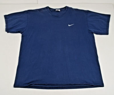 Camiseta Nike Vintage Talla XL 90s Azul Marino Blanco Bordada Swoosh Hecha en EE. UU. Foto 1 de 4