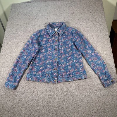 Chaqueta Leslie Fay Mujer Mediana Azul Floral Paisley Manga Larga Cambray Foto 1 de 4