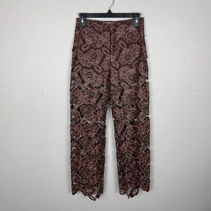 By Anthropologie Cocoa Faux Leather & Lace Wide Leg Pants Size 0 Floral Boho - Picture 1 of 8