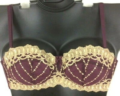Fredericks of Hollywood FOH Burgundy Lace Padded Cup Balconette Bra 4410 NWOT - Image 1 of 4