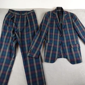 Tuta Etro Uomo 48 Blu Italia Blazer Chiusura Bottoni Piatto Frontale Plaid Lusso Lana - Foto 1 di 24