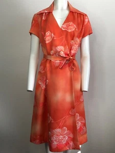 Vintage Carol & Mary Hawaii Honolulu Wickelkleid Blumen Größe 14 Orange 2017 - Bild 1 von 9