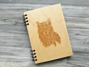 A5, A6 Holztagebuch Wolf Notizbuch Holzabdeckung Notizblock personalisiertes Geschenk für ihn - Bild 1 von 11
