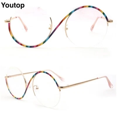 Elegantes Gafas Redondas de Medio Borde para Mujer Marco de Gafas Arco Iris Semi Sin Montura Metal Foto 1 de 4