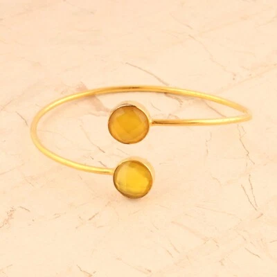 Brazalete ajustable corte briolette calcedonia amarilla chapado en oro 24k para regalo de mamá Foto 1 de 3