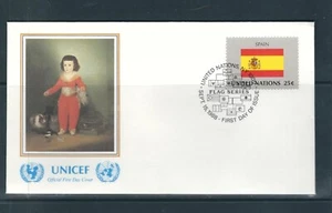 U N SC # 529 Flag Series, Paintings - Spain - FDC . Unicef - Picture 1 of 1