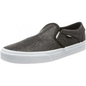 VANS WOMENS ASHER PARTY GLITTER BLACK SLIP ON TRAINERS SHOES UK Size 3 - Picture 1 of 3