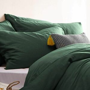 Double Size Dark Green Duvet Quilt Set Cotton Blend 2 Pillowcases -200 x 200 cm