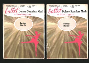 Lot 2 1960s Ballet Mesh Nylon Garter Stockings Size 9 1/2 Short Color White RHT - Picture 1 of 2