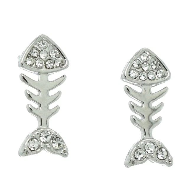 Fish Bone Studs Made With Swarovski Crystal Symbol Clear New Earrings Jewelry - Изображение 1 из 3