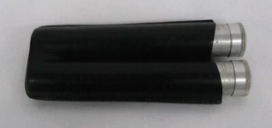 CIGAR CLASSICS DOUBLE SILVER CIGAR TUBE HOLDER IN BLACK LEATHER CASE - Picture 1 of 5