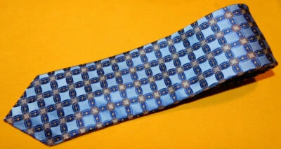 XMI PLATINUM MADE IN U.S.A. BLUE/YELLOW/BROWN CROSS STRIPED TIE - DESIGNER TIES. - Image 1 of 3