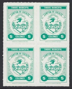 COSTA RICA WITCHES! OLD MUNICIPAL TAX STAMPS of ESCAZU 5 COLONES BLOCK MNG - Picture 1 of 1