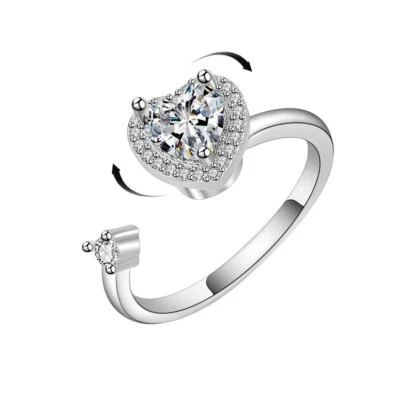 925 Sterling Silver Heart-Shaped Zircon Spinner Ring Jewelry Gift for Women - Imagem 1 de 4
