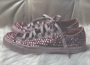 Converse Glitter Shoes Pink 162993C Mens 7 Womens 10 9Handmade Bling Customized! - Picture 1 of 16