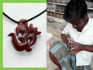 OM Zeichen Halskette  * Indien * handgefertigt, handmade * schwarz * NEU! [OM86] - Bild 1 von 1