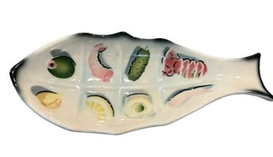 Glazed Ceramic Fish Shaped Graphic Appetizer/Condiment Sushi Bowl Kitsch Dish - Picture 1 of 8