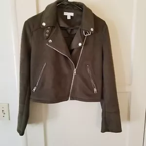 Topshop Green Faux Suede Moto Jacket Size US 6 - Picture 1 of 17