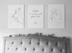 Cuadros de madera, arte de línea, conjunto de 3, dibujo de una línea, impresión de una sola línea - Imagen 1 de 4