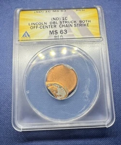 (ND) 1C LINCOLN DBL STRUCK BOTH OFF-CENTER CHAIN STRIKE MS 63 RD - Picture 1 of 5