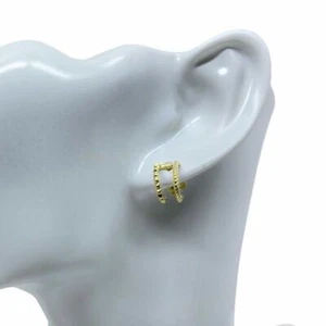 14K Gold Ear Claw Stud Diamond Cut Double Line Authentic Yellow Gold Earrings - Picture 1 of 7