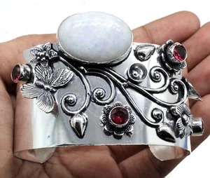 925 Sterling Silver Moonstone Gemstone Handmade Jewelry Cuff Bracelet Size-ADJ" - Picture 1 of 10