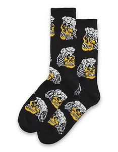 Vans Adult Black Crew Cotton Drain Em Skull Embroidered Logo Socks Sz 9.5-13 - Picture 1 of 2