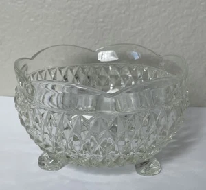 Vintage clear Pointed Diamond Shape Cut Glass 3 Footed Candy Dish - Picture 1 of 6