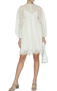 Vestido corto con ojales de amapola Zimmermann marfil/blanco, cóctel, mangas dolman - Imagen 1 de 13