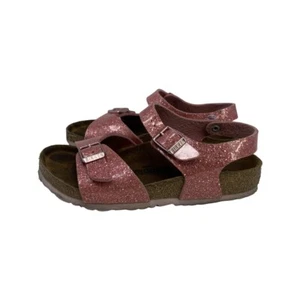 Birkenstock Rio Birkis- Flor Pink Patent Leather Glitter Sandals Size 32 1-1.5 - Picture 1 of 10