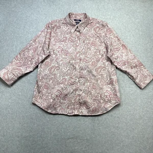 Chaps No Iron Blouse XL Pink Paisley Cotton Button Front Casual Career Top - Picture 1 of 11