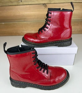 Dr Martens Red Glitter 1460 Combat Boots Size 3 UK 36 EU Lace Up Side Zip Docs - Picture 1 of 18