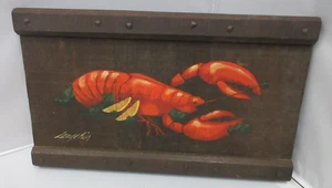 Vintage Künstler Joyce Langelier Hummer Meeresfrüchte Restaurant Holz Brett Wandhalterung - Bild 1 von 20